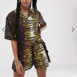 Sacred Hawk Short Sleeved Hawaiian Tiger Print Shirt